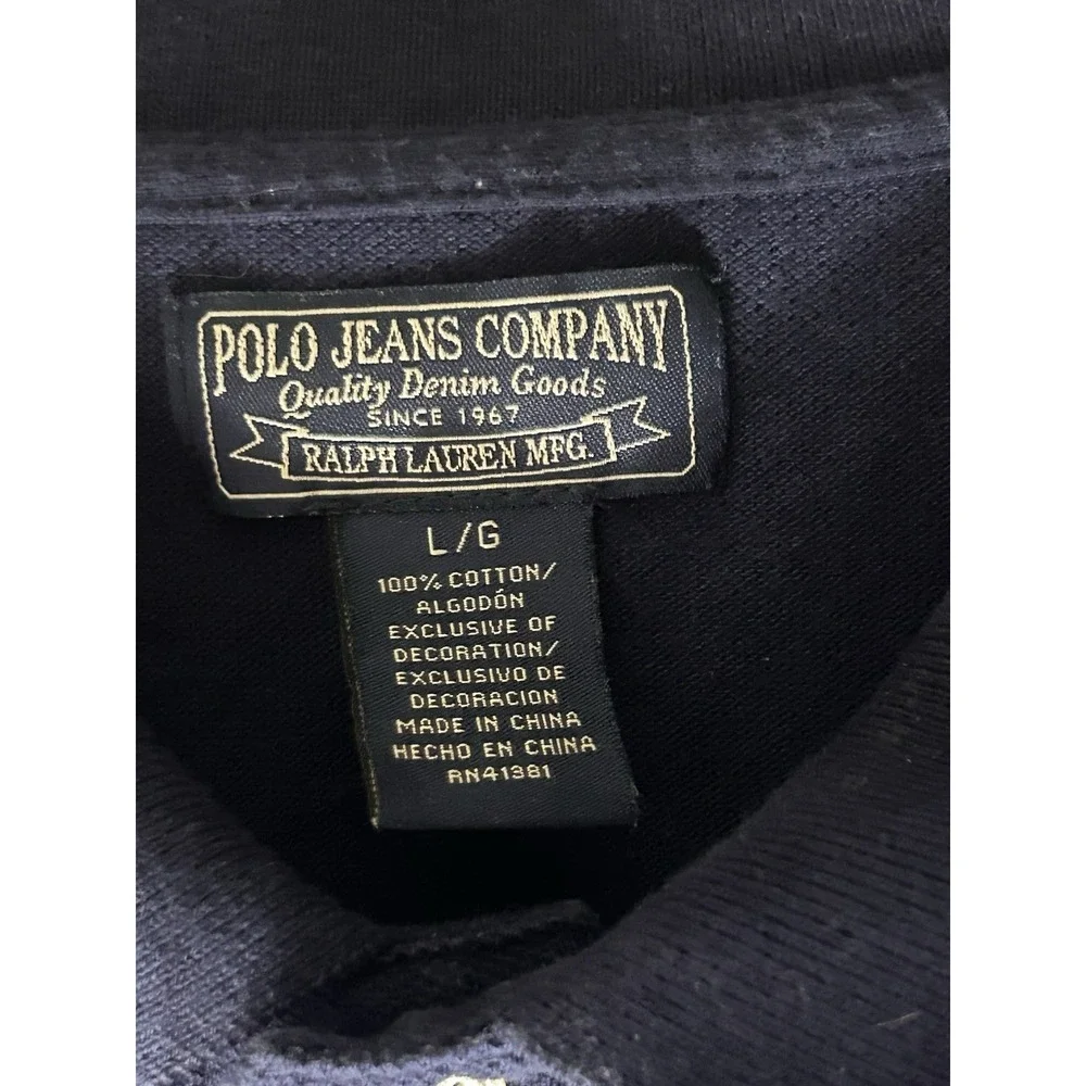 Polo Jeans Company Ralph Lauren Navy Polo Shirt Men's Large RL Flag‎ Logo